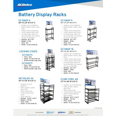 SELL SHEET - BATTERY DISPLAY & STORAGE RACKS