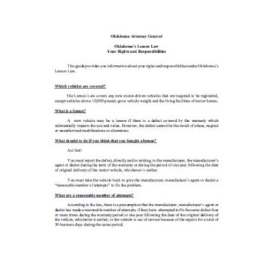 OKLAHOMA LEMON LAW