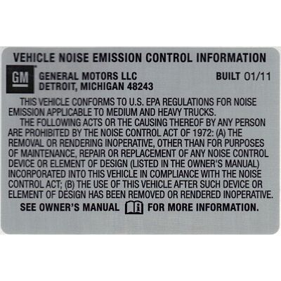 BULLETIN - 11035 NOISE EMISSION LABEL BUILT 01-11 (EACH)