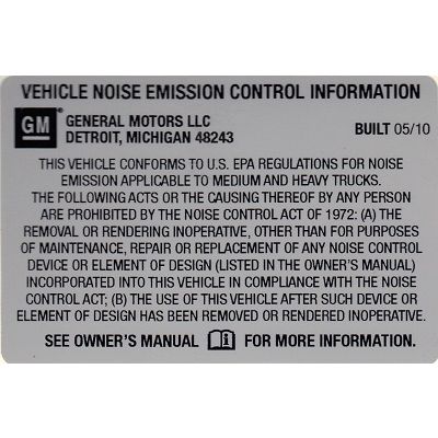 BULLETIN - 11035 NOISE EMISSION LABEL 05-10 (EACH)