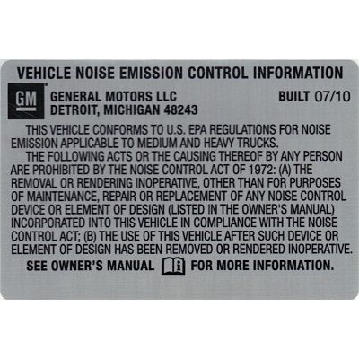 BULLETIN - 11035 NOISE EMISSION LABEL BUILT 07-10 (EACH)
