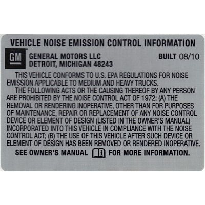 BULLETIN - 11035 NOISE EMISSION LABEL BUILT 08-10 (EACH)