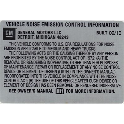 BULLETIN - 11035 NOISE EMISSION LABEL BUILT 09-10 (EACH)