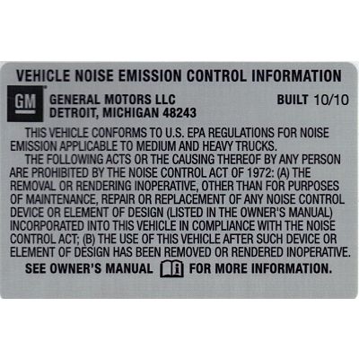 BULLETIN - 11035 NOISE EMISSION LABEL BUILT 10-10 (EACH)
