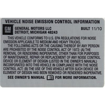 BULLETIN - 11035 NOISE EMISSION LABEL BUILT 11-10 (EACH)
