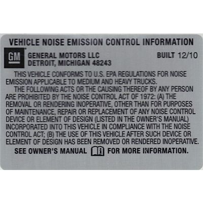 BULLETIN - 11035 NOISE EMISSION LABEL BUILT 12-10 (EACH)