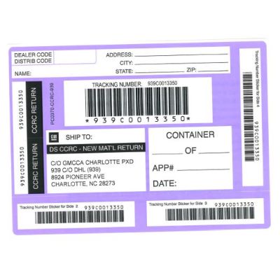 LABEL - CHARLOTTE PARTS RETURN PURPLE SHIPPING LABEL (PK/50)