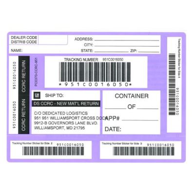LABEL-WILLIAMSPORT PART RETURN PURPLE SHIPPING LABEL (PK/50)