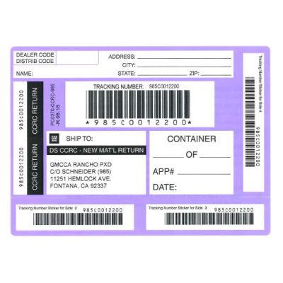 LABEL - RANCHO PXD PARTS RETURN PURPLE SHIPG LABEL (PK/50)