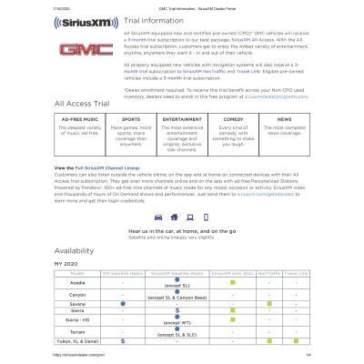 Sirius XM Trial information - GMC
