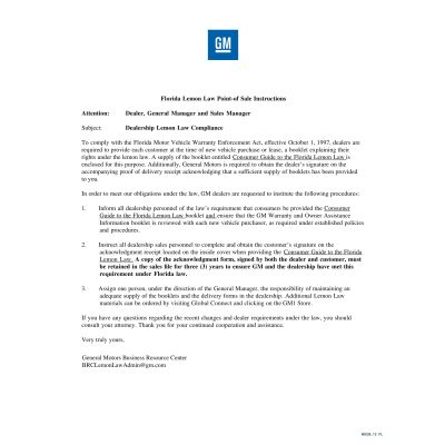 FLORIDA LEMON LAW INSTRUCTIONS