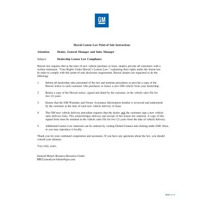 HAWAII LEMON LAW INSTRUCTIONS