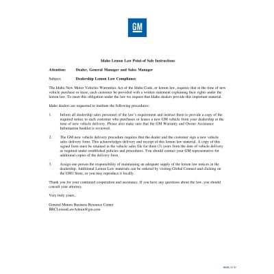 IDAHO LEMON LAW INSTRUCTIONS