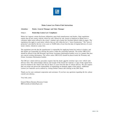 MAINE LEMON LAW INSTRUCTIONS