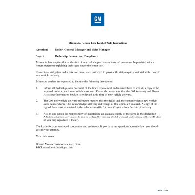 MINNESOTA LEMON LAW INSTRUCTIONS