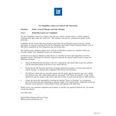 NEW HAMPSHIRE LEMON LAW INSTRUCTIONS