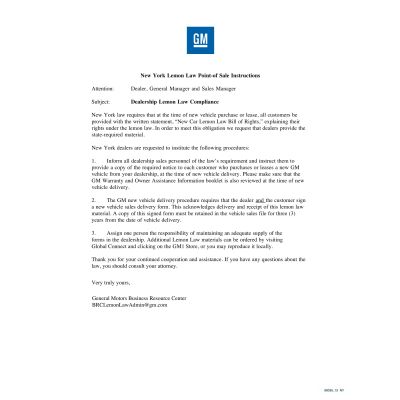 NEW YORK LEMON LAW INSTRUCTIONS