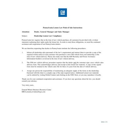 PENNSYLVANIA LEMON LAW INSTRUCTIONS