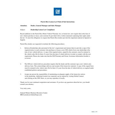 PUERTO RICO LEMON LAW INSTRUCTIONS