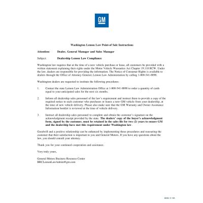 WASHINGTON LEMON LAW INSTRUCTIONS