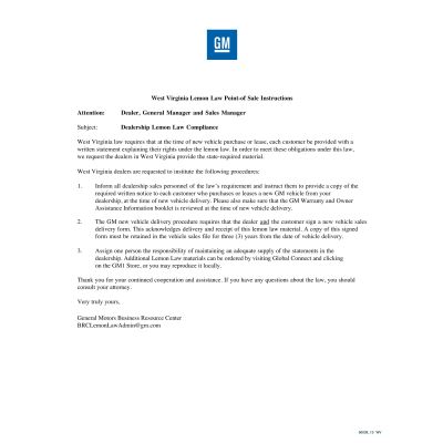 WEST VIRGINIA LEMON LAW INSTRUCTIONS