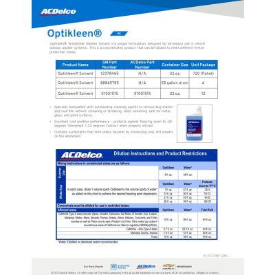 SELL SHEET - ACDELCO GM OE OPTIKLEEN WASHER SOLVENT
