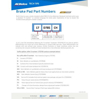 SELL SHEET - ACDELCO GOLD PAD PART# EXPLAINED