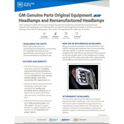 SELL SHEET - GM OE HEADLAMPS