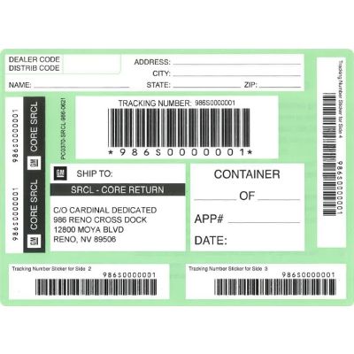 LABEL - RENO CORE RETURN GREEN SHIPPING LABEL (PK/50)