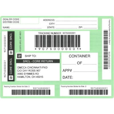 LABEL - CINCINNATI CORE RETURN GREEN SHIPPING LABEL (PK/50)