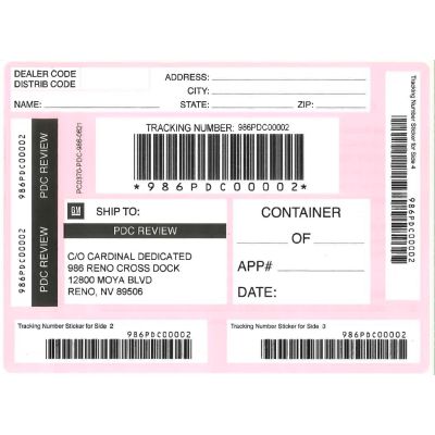 LABEL -RENO ACCESSORY RETURN PINK SHIPPING LABEL (PK/50)