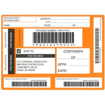 LABEL - RENO ACCSRY. RETURN ORANGE SHIPPING LABEL (PK/50)