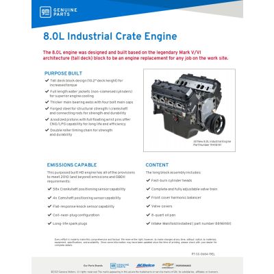 SELL SHEET - 8.0L INDUSTRIAL CRATE ENGINE (DL)