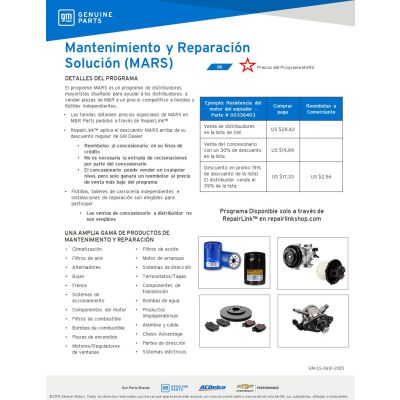 SELL SHEET - GM GENUINE PARTS MARS PROGRAM FOR DEALERS-SP