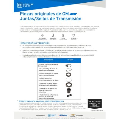 SELL SHEET - TRANSMISSION GASKETS AND SEALS (SPANISH)
