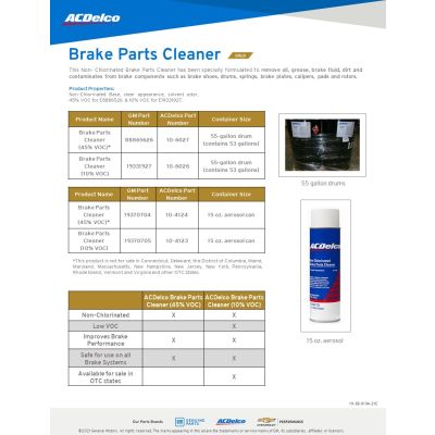 SELL SHEET - ACDELCO GOLD BRAKE FLUID AND CLEANER