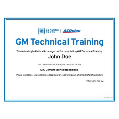 CERTIFICATE - GM TECHNICAL TRAINING