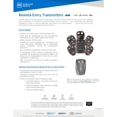 SELL SHEET - GMGP OE REMOTE KEYLESS ENTRY TRANSMITTERS