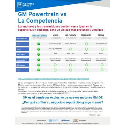 SELL SHEET - GM POWERTRAIN VS THE COMPETITION - SPANISH