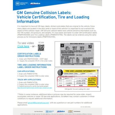 SELL SHEET - GM GENUINE COLLISION LABELS