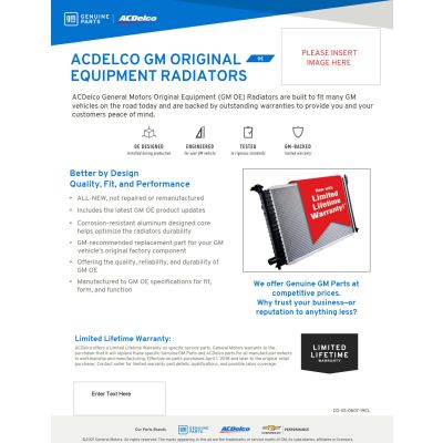 SELL SHEET - ACDELCO GM ORIGINAL EQUIPMENT RADIATORS-CUSTOM