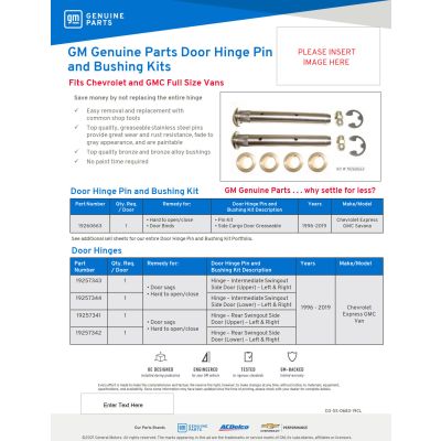 SELL SHEET -GM GENUINE PARTS DOOR HINGE PIN BUSHING CUSTOM
