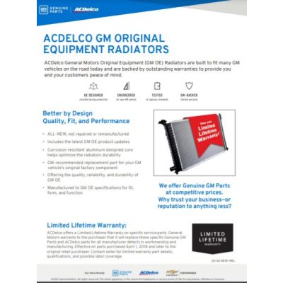 SELL SHEET - ACDELCO GM ORIGINAL EQUIPMENT RADIATORS