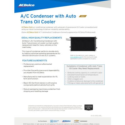 SELL SHEET-ACDELCO GOLD CONDENSOR W/AUTO TRANS OIL CLR(DL)