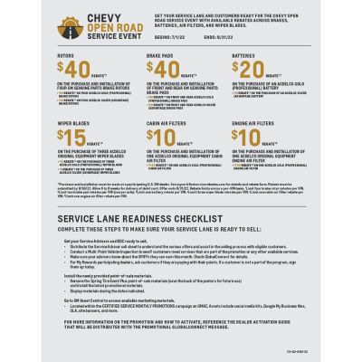 GUIDE - CHEVY OPEN ROAD SERVICE EVENT 8.5X11 (EACH)