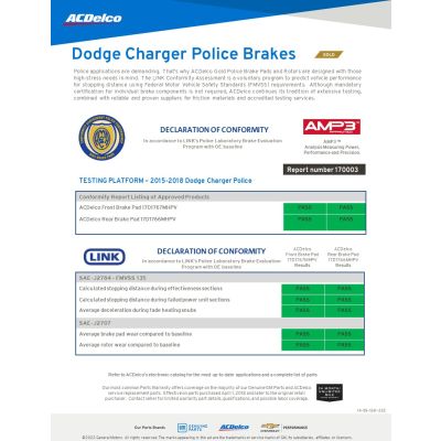 SELL SHEET - ACDELCO GOLD BRAKES - CHARGER