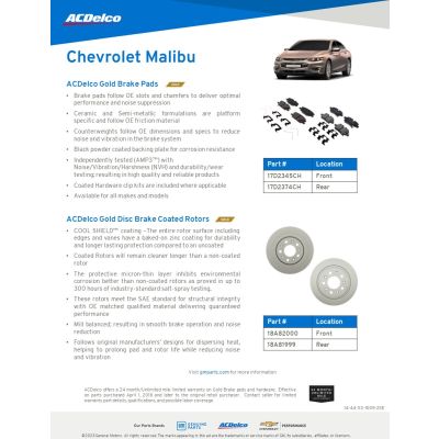 SELL SHEET - GOLD-SILVER PADS AND ROTORS - MALIBU