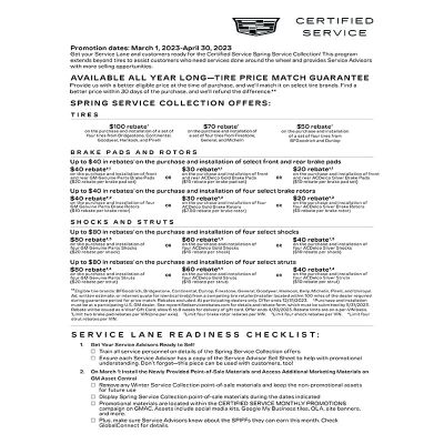 GUIDE - CADILLAC CERTIFIED SERVICE SPRING LAUNCH ELECTRONIC