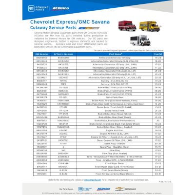 SELL SHEET - EXPRESS & SAVANA CUTAWAY VAN POPULAR PARTS