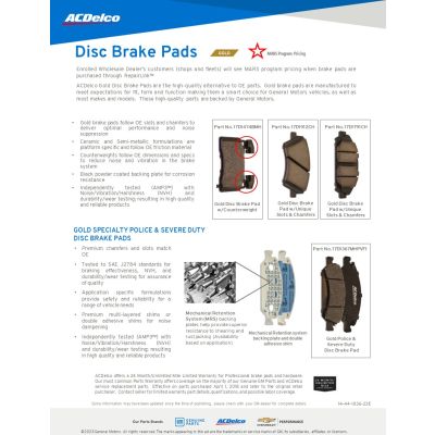 SELL SHEET - MARS- GOLD / SILVER BRAKE PADS